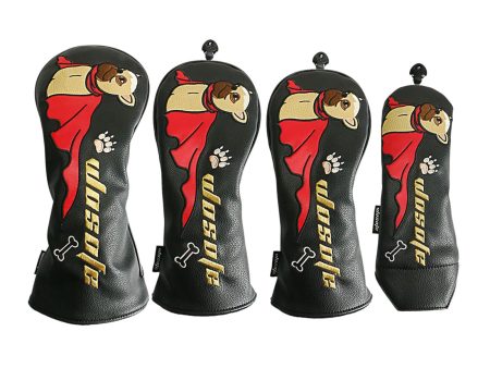 4Pcs PU Golf Club Head Covers Wood Headcover with Interchangeable Tag Guard Dog Black For Cheap