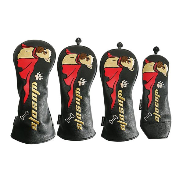 4Pcs PU Golf Club Head Covers Wood Headcover with Interchangeable Tag Guard Dog Black For Cheap