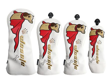 4Pcs PU Golf Club Head Covers Wood Headcover with Interchangeable Tag Guard Dog White Discount